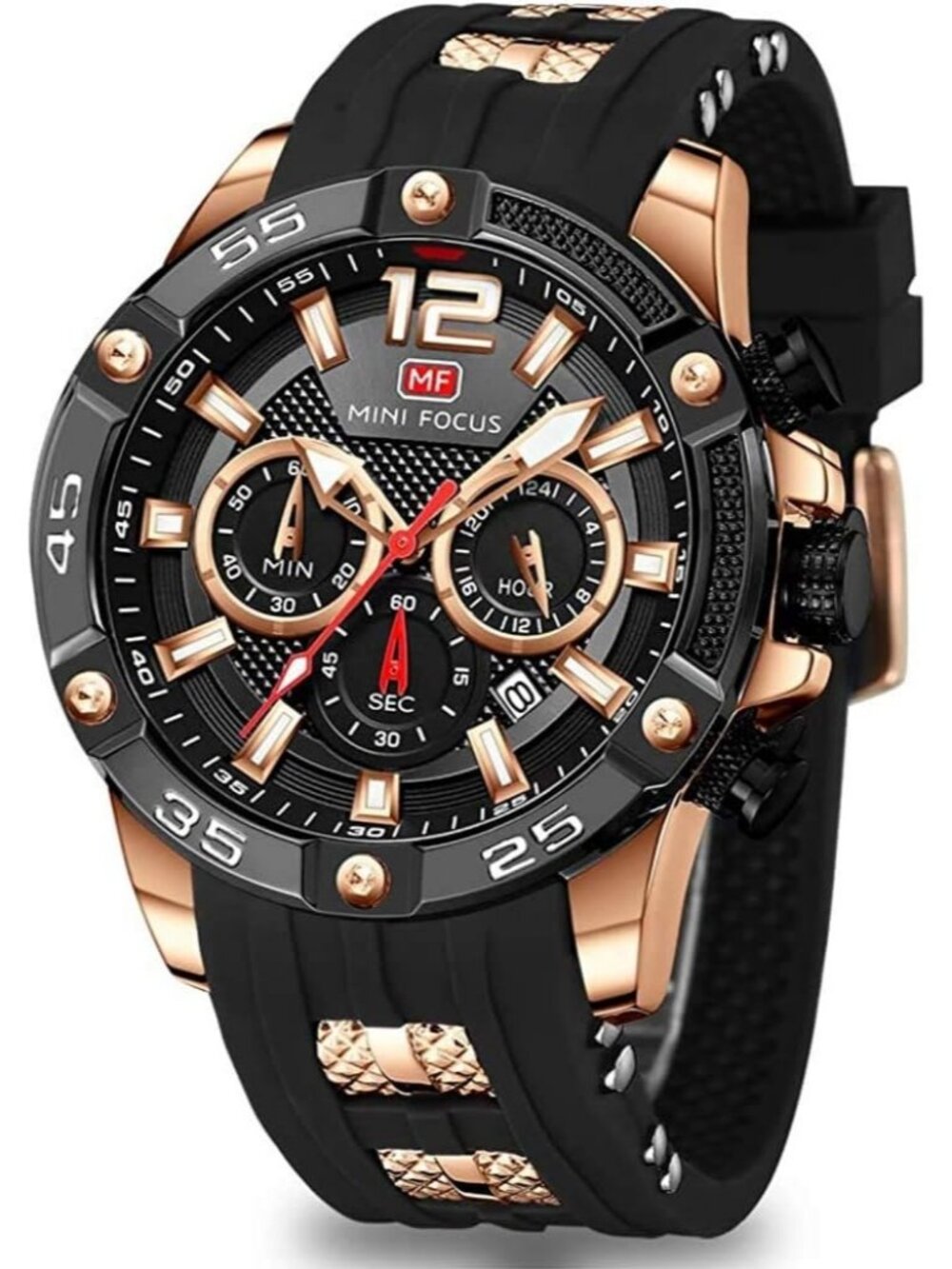 Men's Rose Gold Black Analog Quartz Waterproof Chronograph Stylish Casual Watch